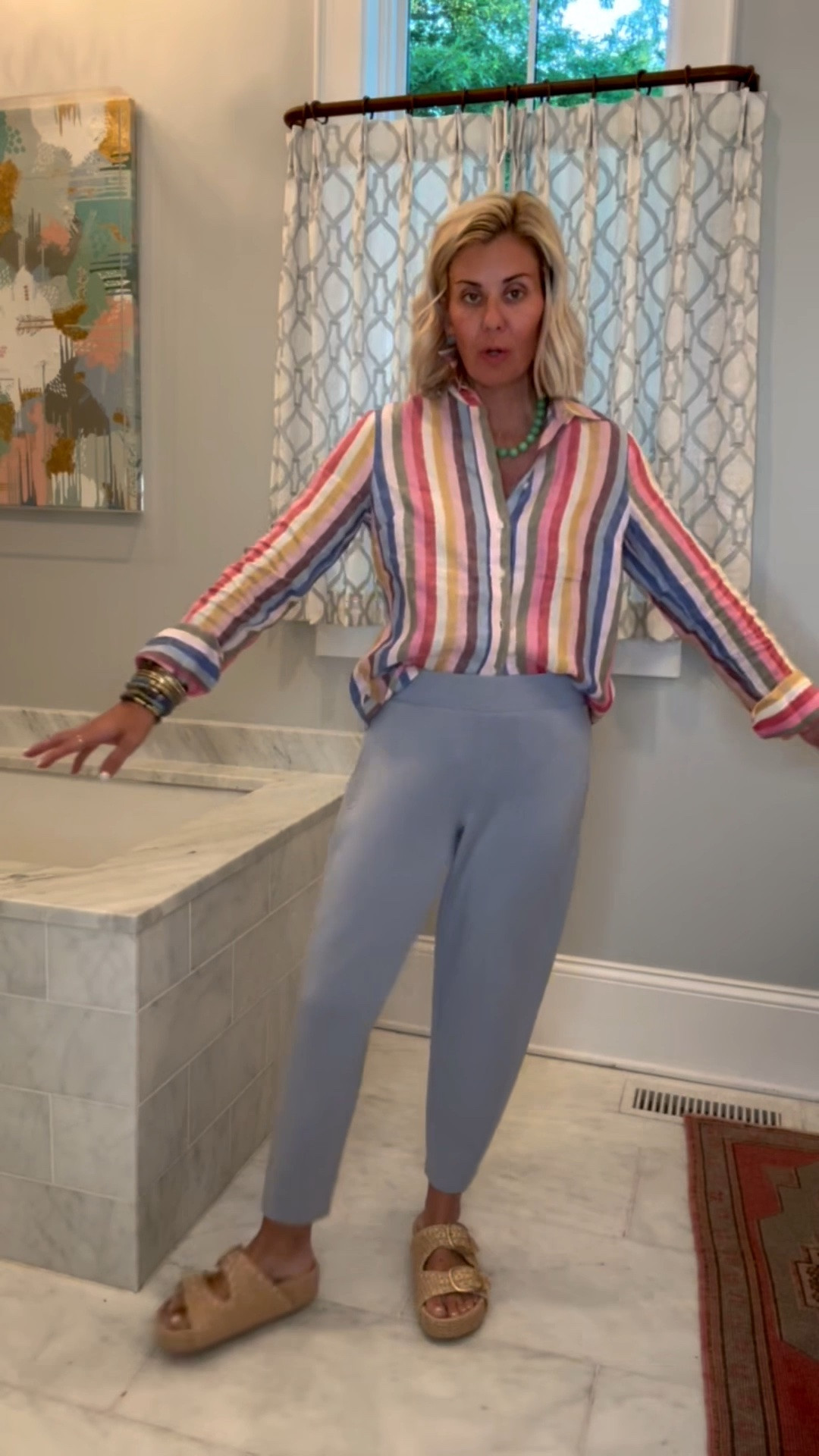 The Spanx Air Essentials barrel pant that we are styling so many ways. My favorite color is on sale for less than $50!! 
Barrel - small Petite
Boden Stripe blouse - 2 
Sandals - 38.5 (1/2 size up)
#LTKootd #LTKgrwm #LTKSaleAlert

#LTKMens