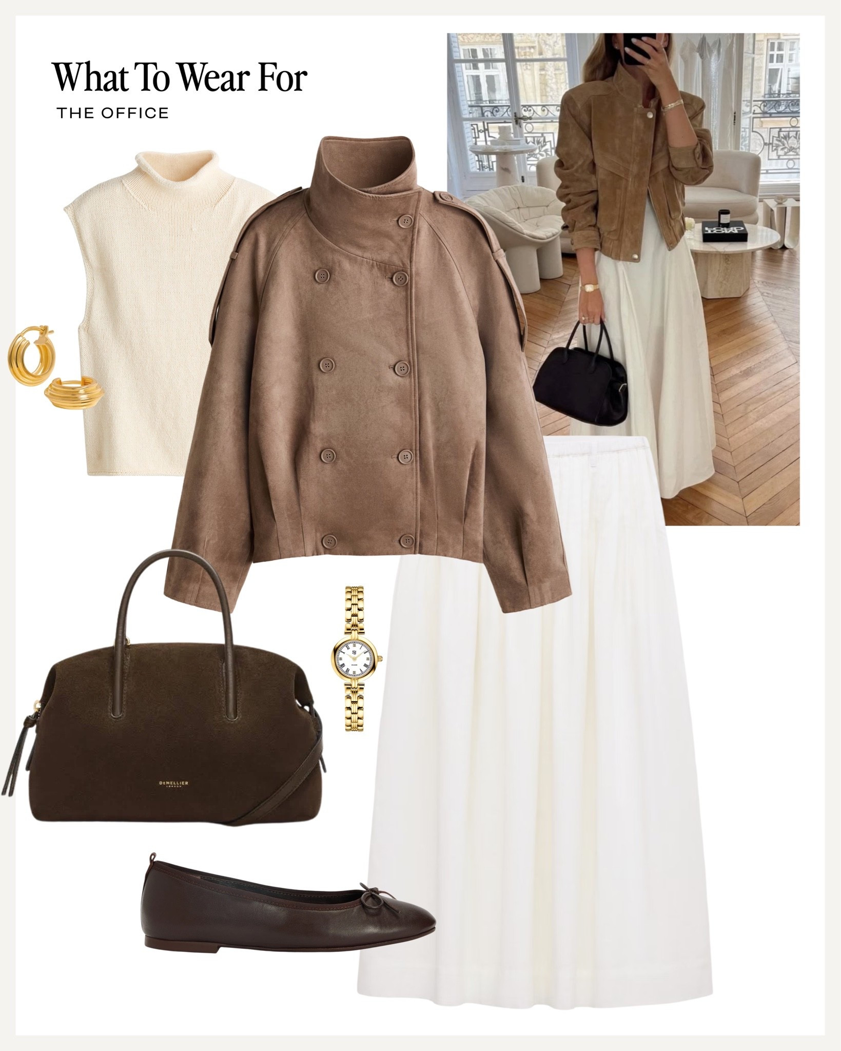 Autumn outfit inspo 🤎🍂

White midi skirt, suede jacket, workwear, effortlessly chi, ballet flats

#LTKautumn #LTKuk