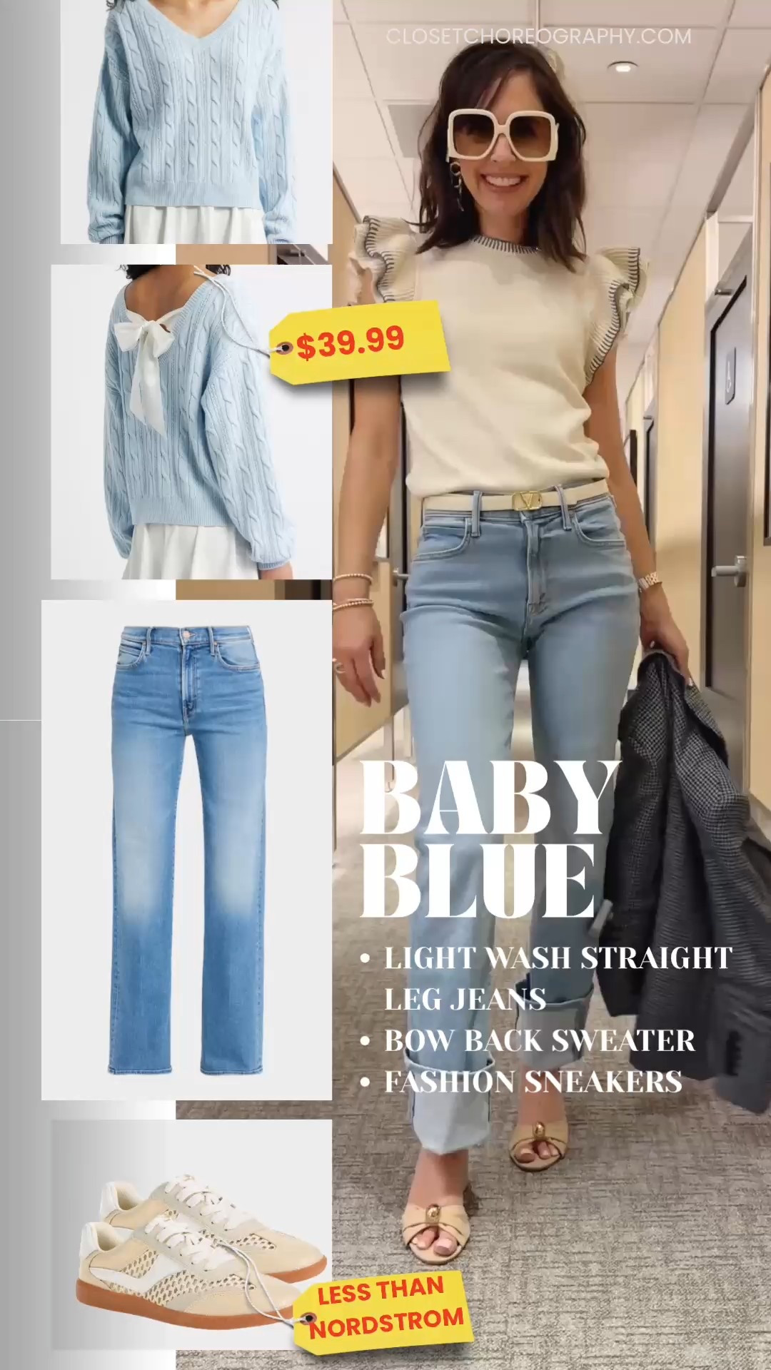 These baby blue jeans sold out on sale but they are worth buying at regular price. I even found a few looks for less I like. Pair them with these soft baby blue sale sweaters and the fashion sneakers o found for even less than the ones on sale at Nordstrom now 