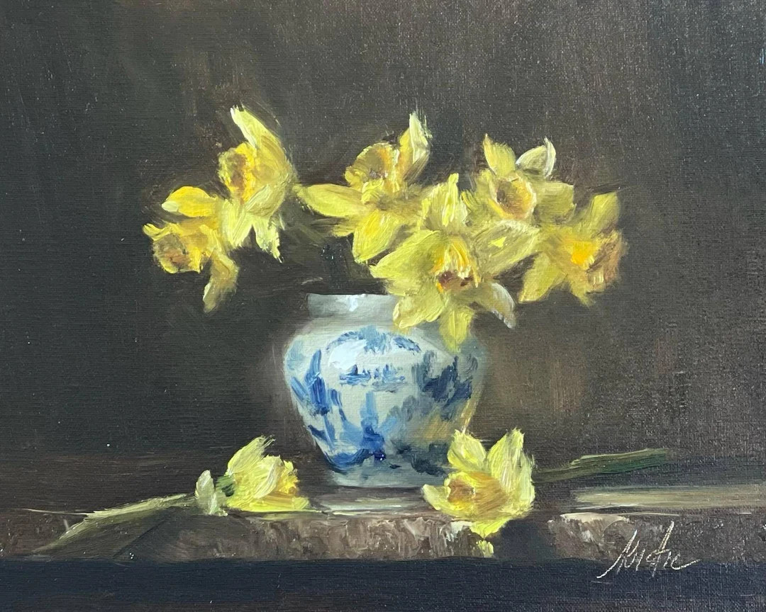 ART PRINT of My Original Oil Painting Daffodils in Delft - Etsy | Etsy (US)