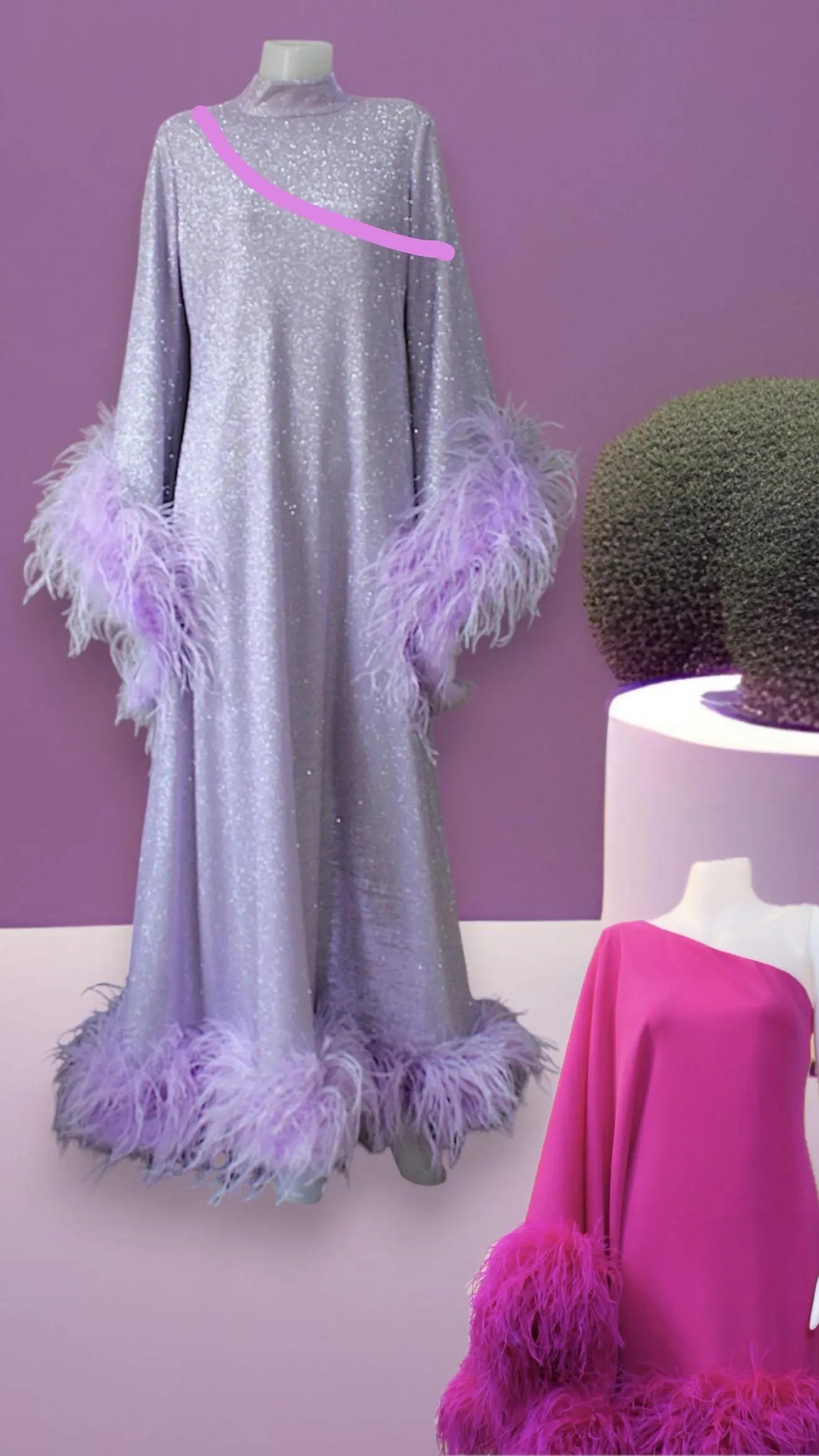 MARAYA Lavender Sparkle One-shoulder Midi Feather Dress - Etsy | Etsy (US)