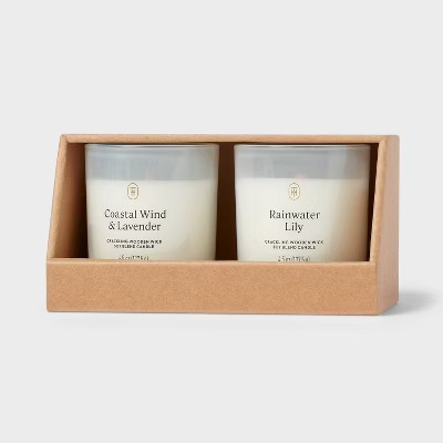 Gift Set of 2 Milky Coastal Wind and Lavender and Rainwater Lily Jar Candle 4.5oz - Threshold™ | Target
