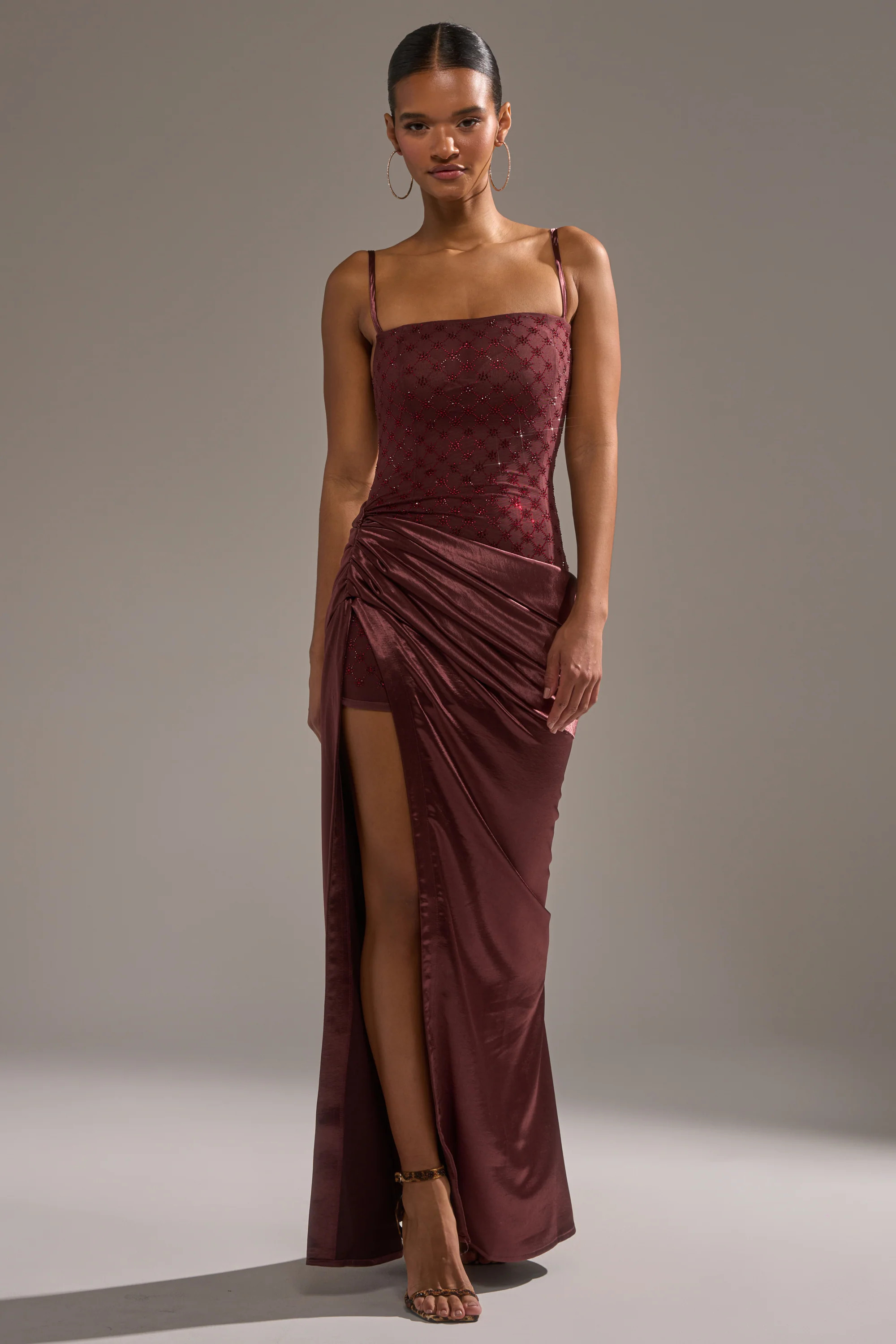 RUNAWAY SATIN MESH MAXI DRESS | AKIRA