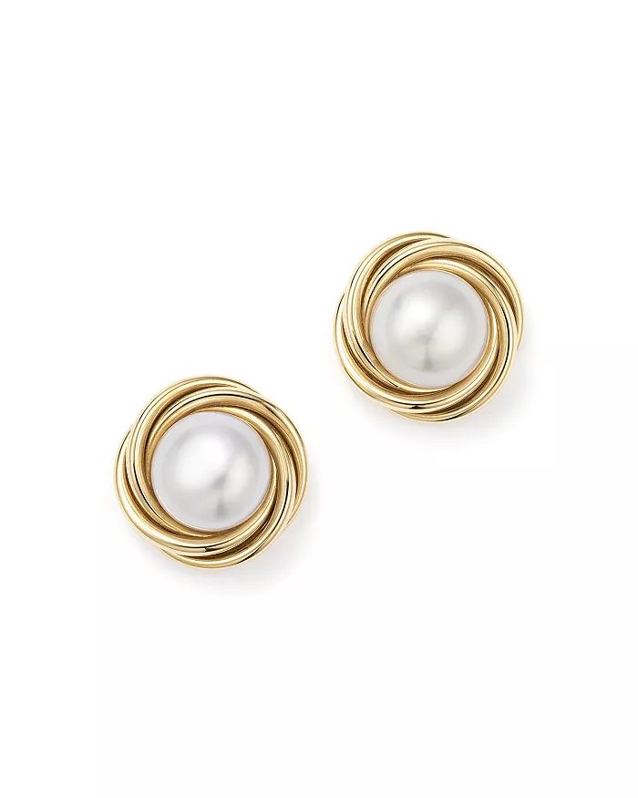 14K Yellow Gold Knot Stud Earrings with Cultured Freshwater Pearls - 100% Exclusive | Bloomingdale's (US)