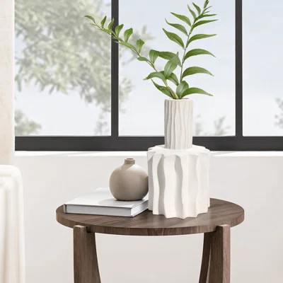 Modern Minimalist Stoneware Vase, White Textured Decorative Table Vase for Home Decor | Wayfair North America