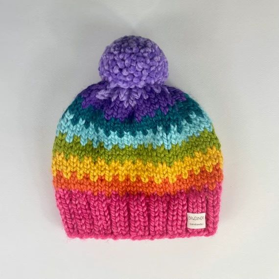 Knit Hat | Rainbow Hat | Chunky Knit Hat | Bulky Knit Hat | Rainbow Beanie | Pom Pom Hat | Baby K... | Etsy (US)