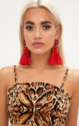 Red Acrylic Bead Tassel Earring | PrettyLittleThing UK