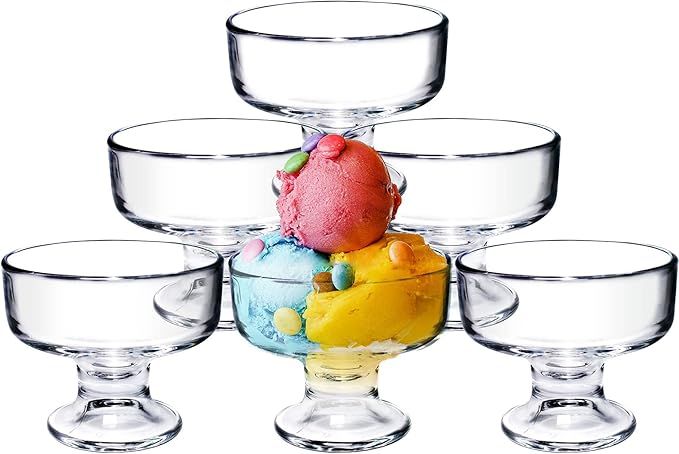 binsakao Glass Ice Cream Bowl Set, Small Clear Mini Footed Dessert Cups for Friut Pudding Trifle ... | Amazon (US)