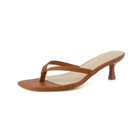 Cushionaire Miami Kitten Heel Sandals for Women - Soft Vegan Leather Thong Heeled Sandals with Memory Foam Padding & Non-Slip Outsole for All-Day Comfort, Comfortable Heels for Summer | Walmart (US)