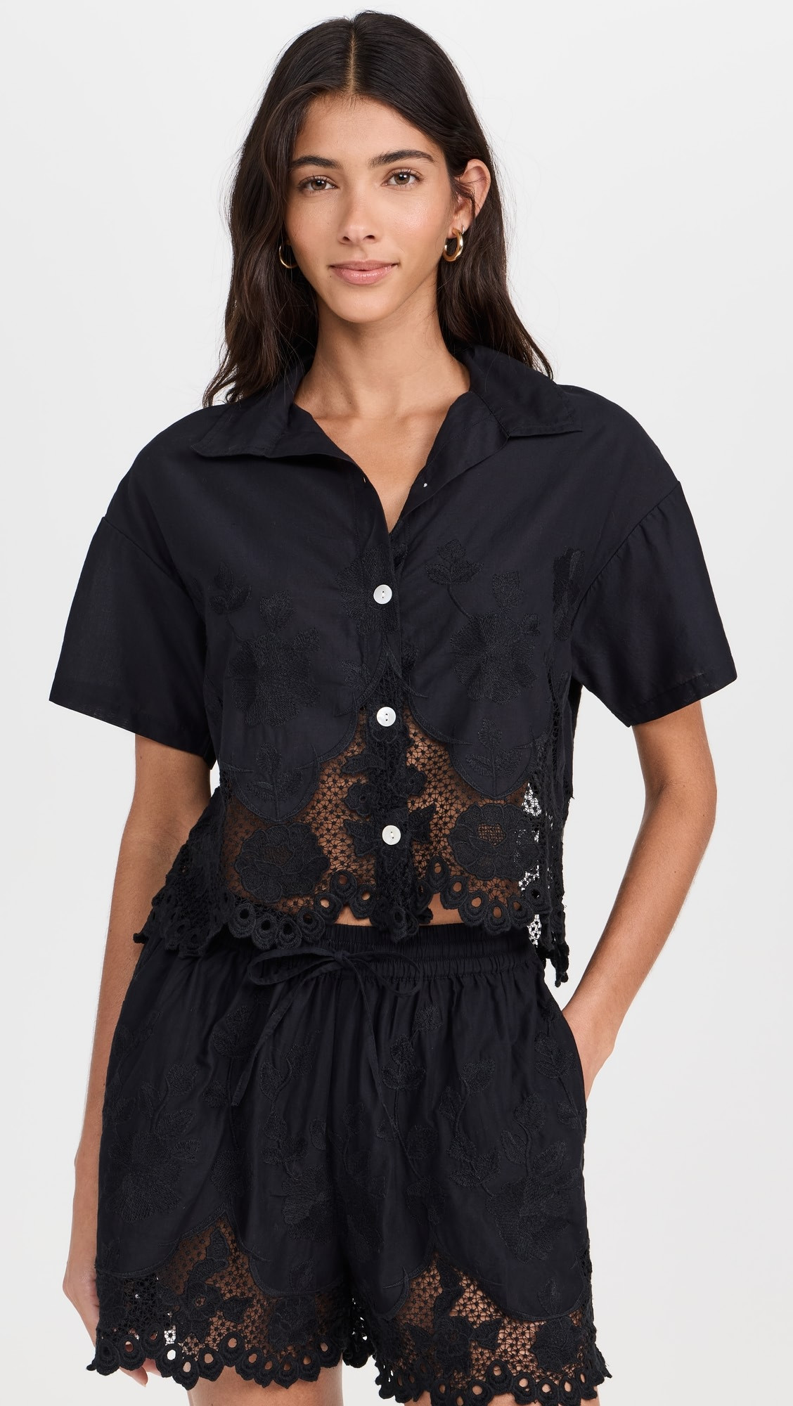 Vitamin A Flora Broderie Crop Shirt | Shopbop | Shopbop