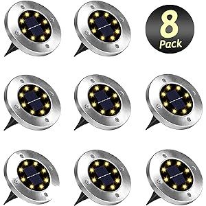 Solar Ground Lights 8 Pack, 8 LED Solar Garden Lights Solar Lights Outdoor, Waterproof Solar Disk... | Amazon (US)