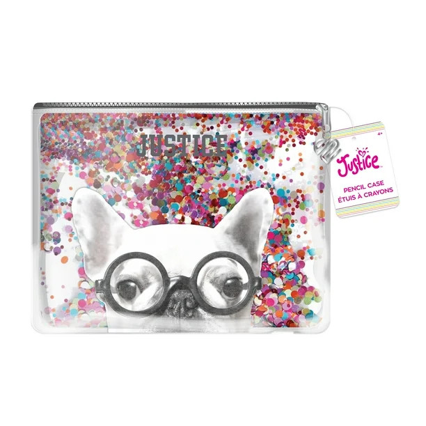 Justice French Bulldog Pencil Pouch, with Multi-Color Glitter Confetti Accents | Walmart (US)