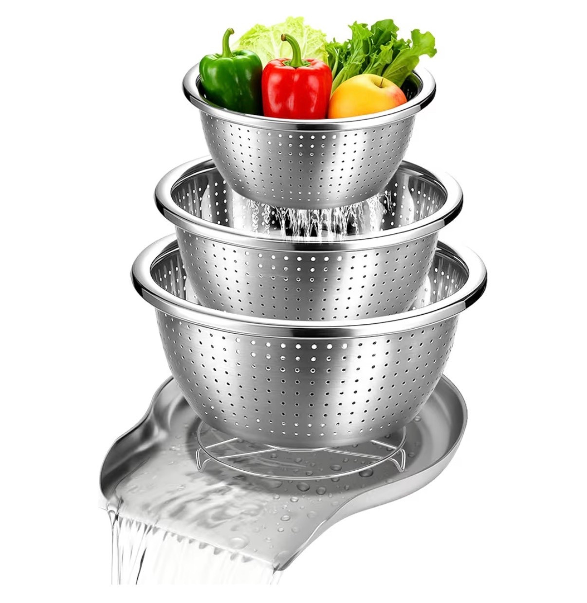 Palksky Stainless Steel Colander Set with Self-Draining Base, 3 Sizes Colanders & Food Strainers for Pasta, Rice, Fruits & Veggies, Metal Colander with Draining Plate for Sink or Countertop

Low toxic kitchen items

#LTKmomlife
