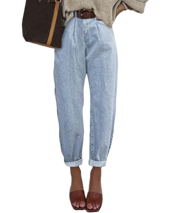 EVALESS High Waisted Baggy Cargo Jeans for Women Casual Loose Cropped Y2k Denim Pants | Amazon (US)