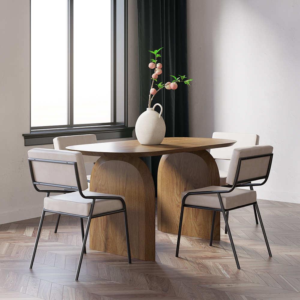 59"" Oval Dining Table Solid Wood for 4 People Japandi Walnut Dining Room Table | Homary