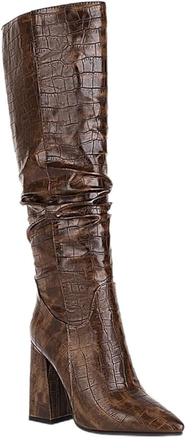 Women's Crocodile Comfortable and Fashionable Knee High Boots Retro Boots For Women | Amazon (CA)