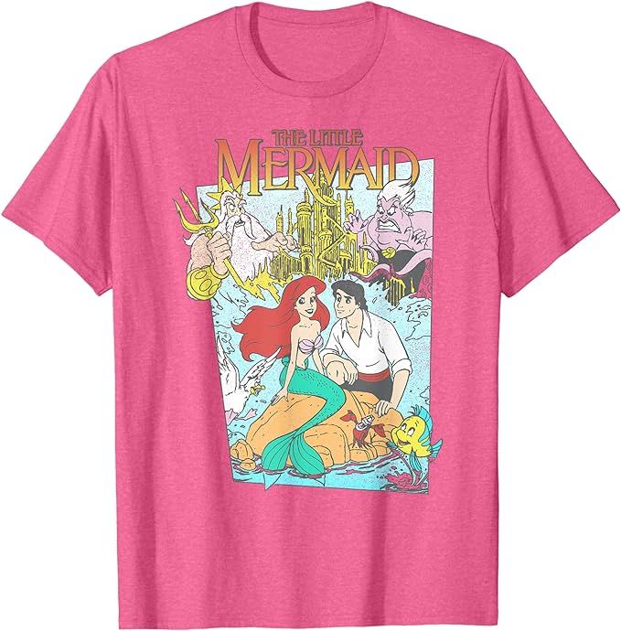 Disney The Little Mermaid Vintage Retro Movie Cover Graphic T-Shirt | Amazon (US)