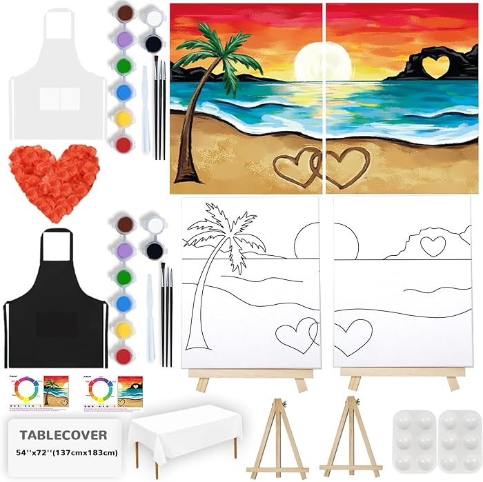 8x10 Couples Painting Kit Valentine's Day Sip and Paint Kit for Adults Pre Drawn Canvas to Paint ... | Amazon (US)