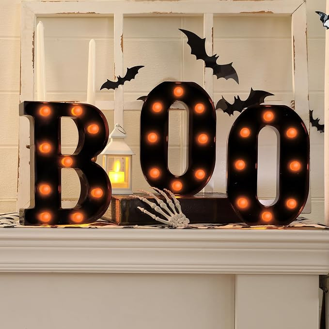 Halloween Decorations-3 Marquee Light up Letters "BOO" Decorative Sign Halloween Decor for Kitche... | Amazon (US)