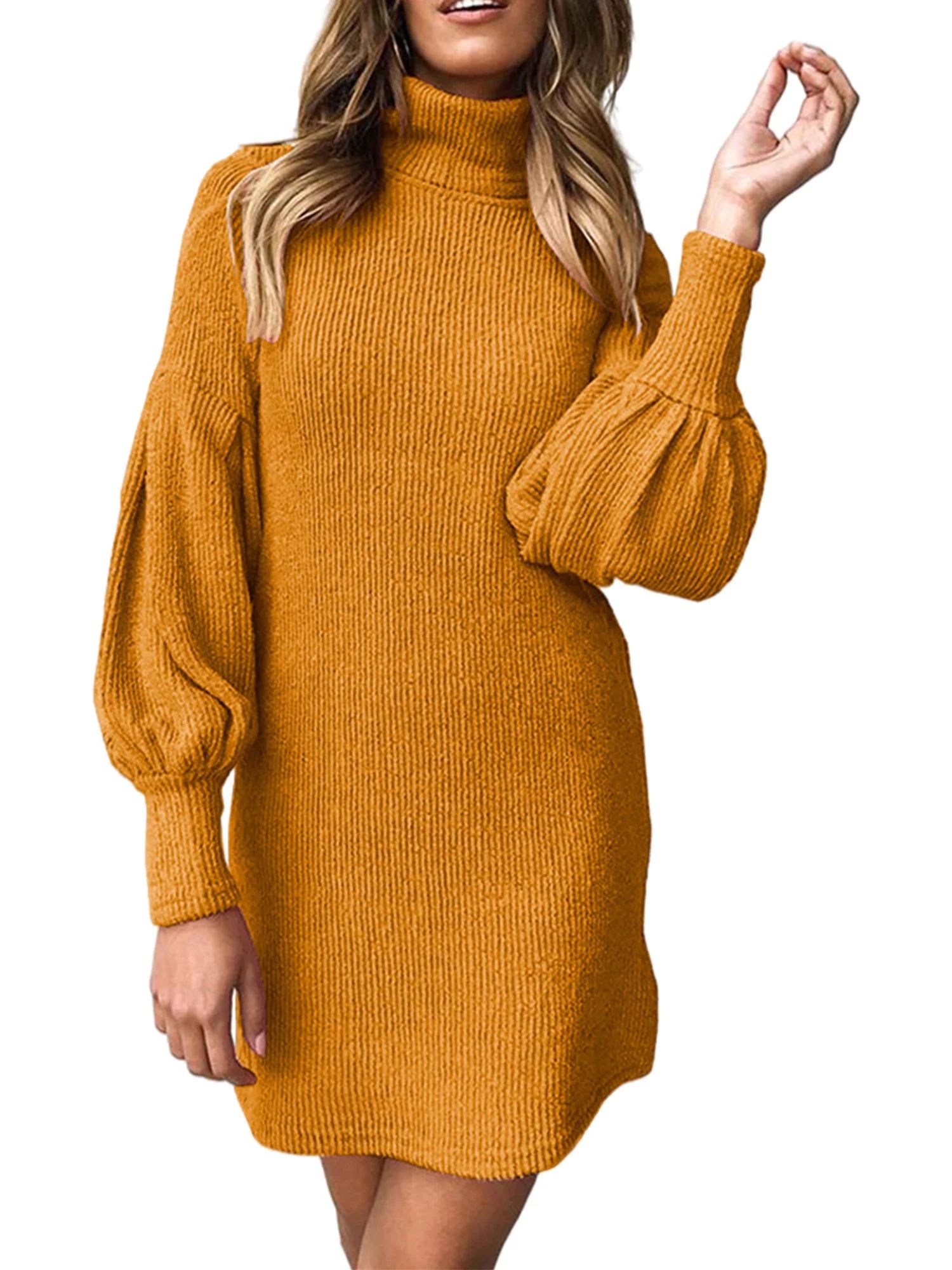 UKAP Long Sleeve Casual Dress for Women Turtle Neck Pullover Sweater Dress Winter Autumn Fall Sho... | Walmart (US)