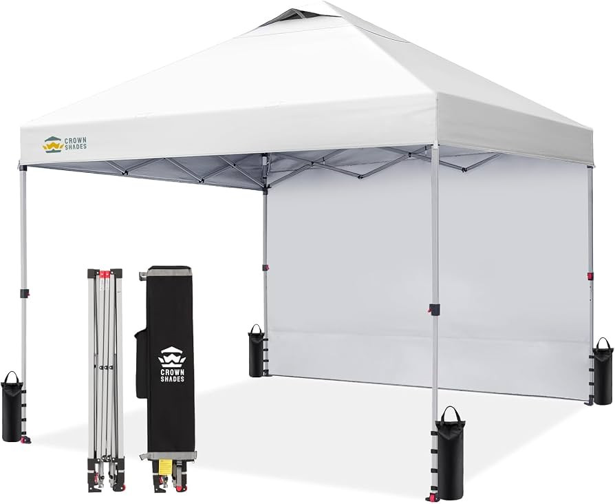 CROWN SHADES 10x10 Pop Up Canopy with 1 Side Wall, Beach Canopy Tent, White | Amazon (US)