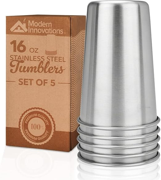 16 Ounce Stainless Steel Pint Cups - Stackable Pint Cup Tumblers For Travel – Metal Cups For Dr... | Amazon (US)