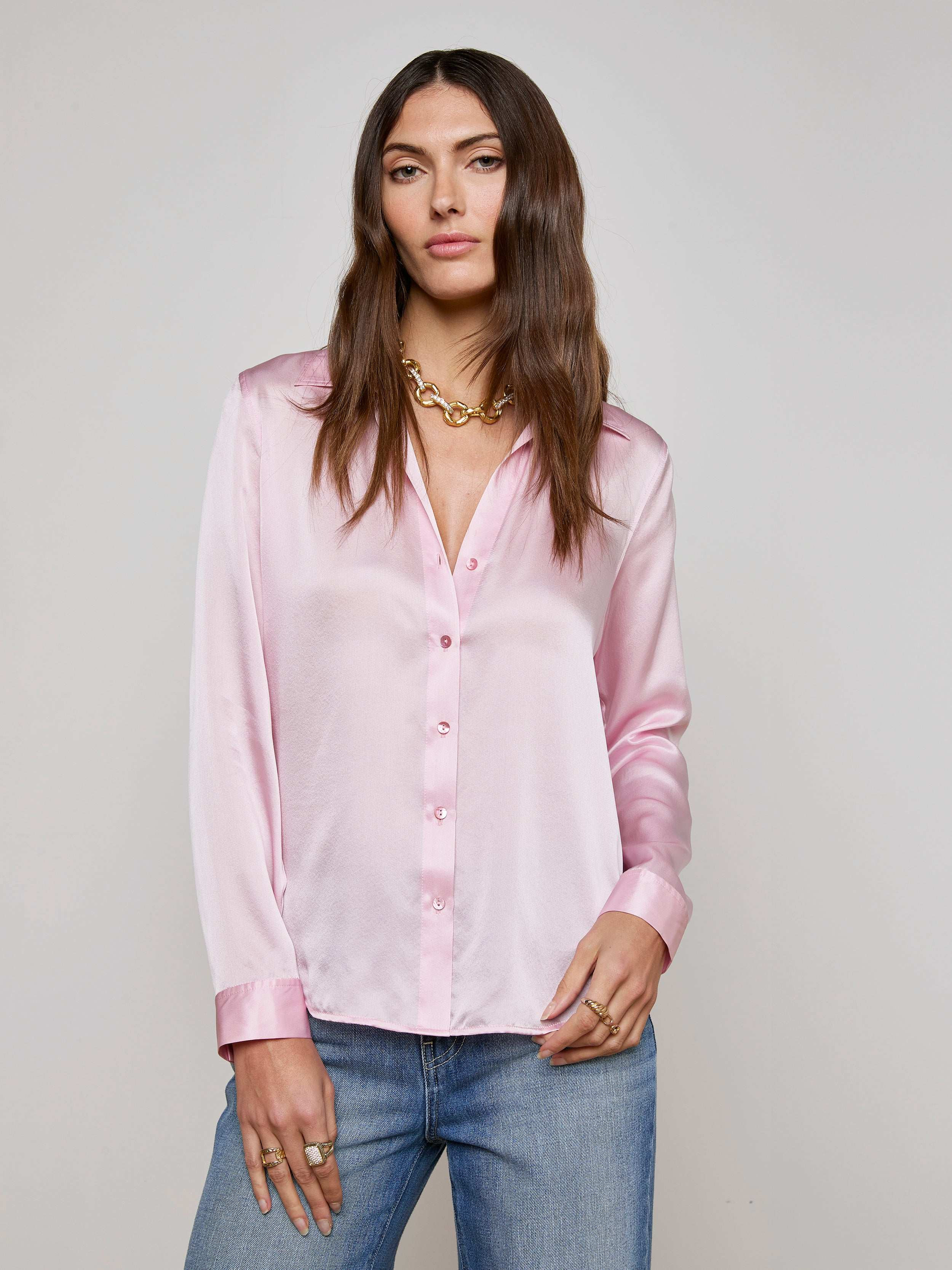Tyler Silk Blouse in Blush | L'AGENCE | L'Agence