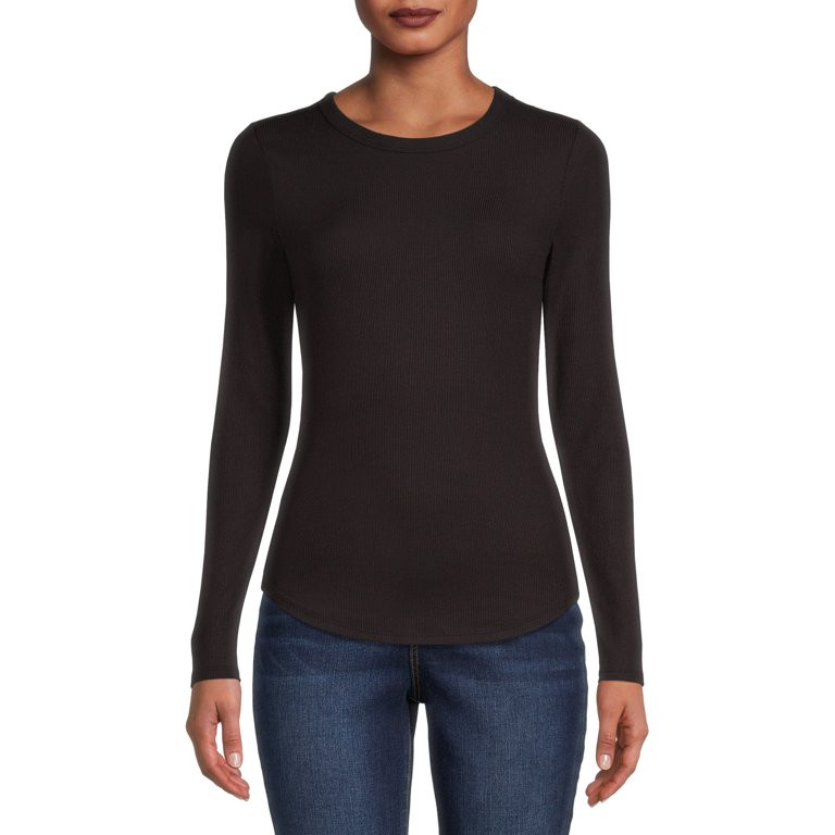 No Boundaries Juniors' Crew Ribbed Long Sleeve Tee | Walmart (US)