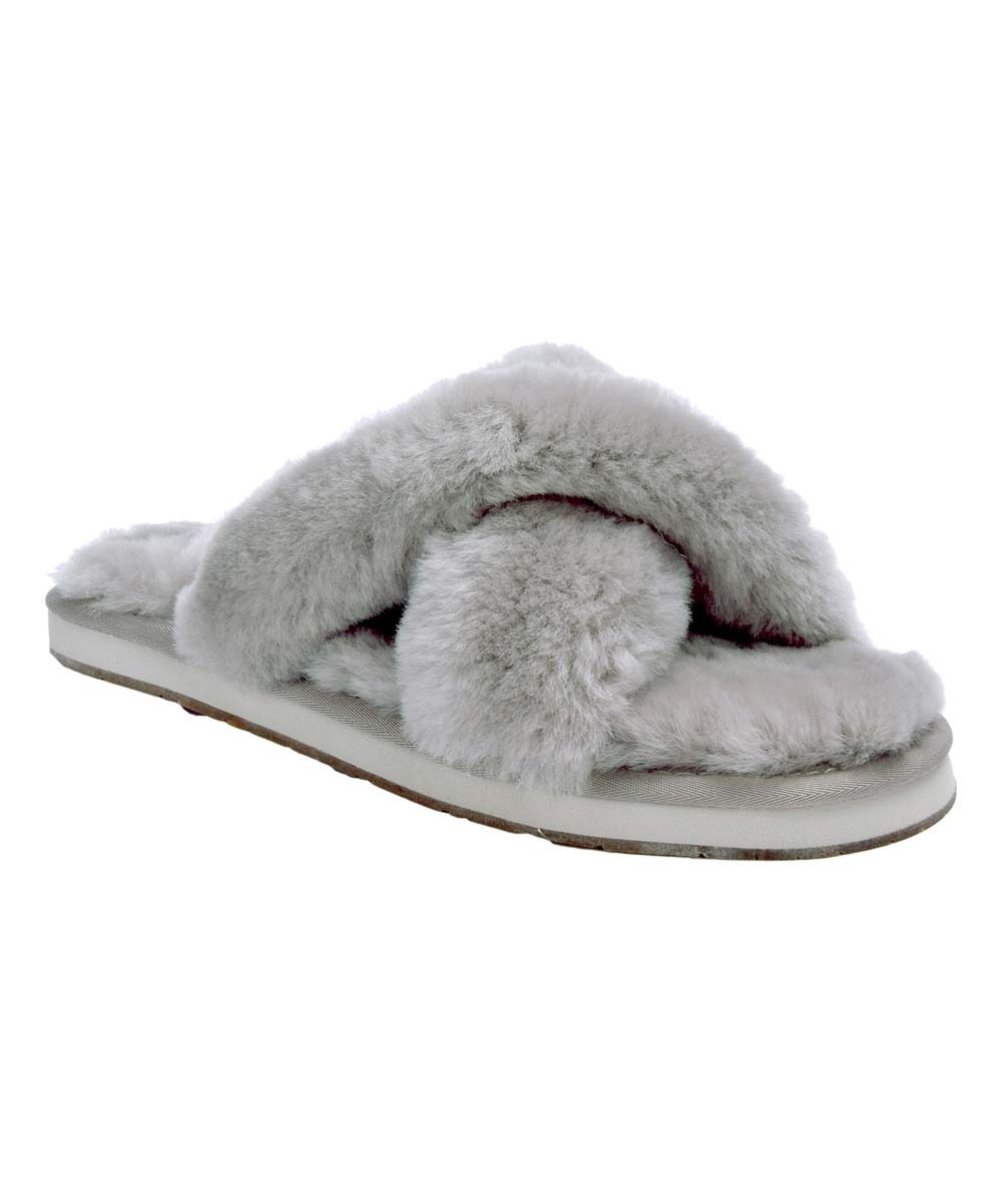 FSKING Women's Slippers gray - Gray Open-Toe Crisscross Wool Slipper - Women | Zulily