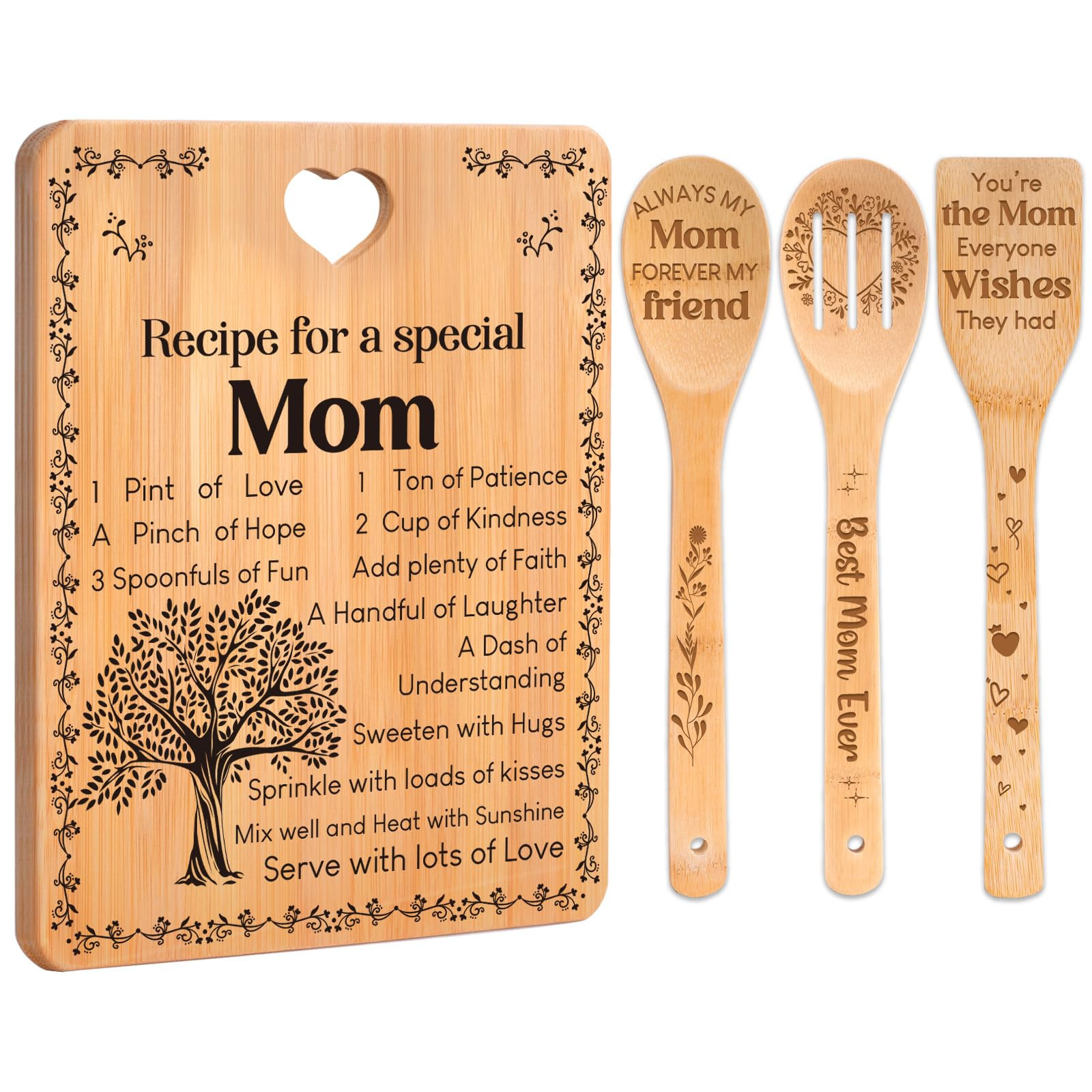 Mothers Day Gifts - "Recipe for a Special Mom" Mothers Day Gifts for Mom Cutting Board Set, Bambo... | Amazon (US)