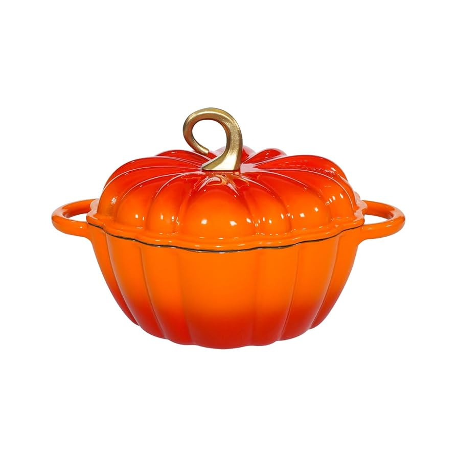 Pumpkin Dutch Oven 4.5 QT With Lid - Orange Enamel Cast Iron Cooking Pot, Shape Soup Pot - Serves... | Amazon (US)