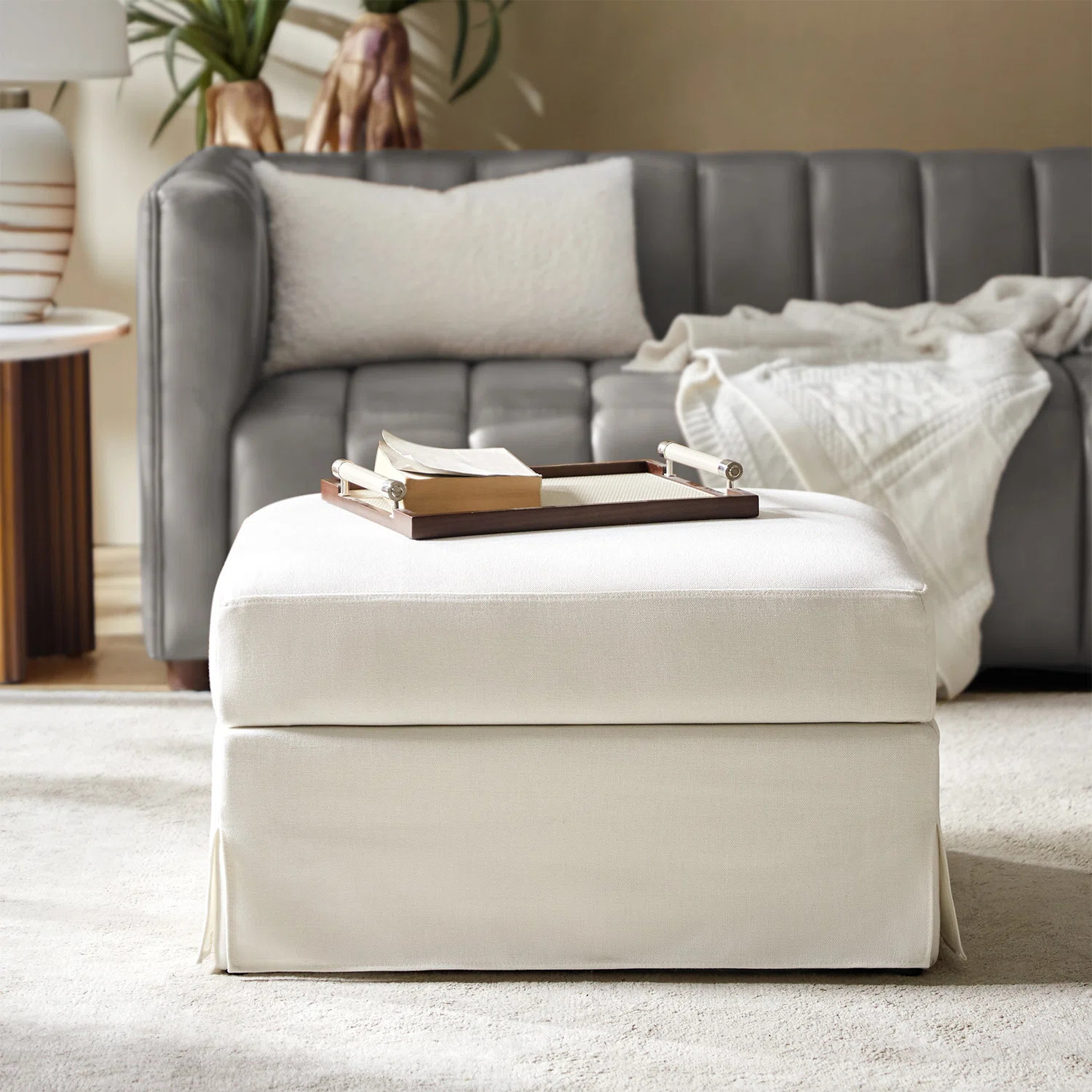 Latitude Run® Kimberley Farmhouse 30'' W Upholstered Slipcover Ottoman With Storage And Flip-Top... | Wayfair North America
