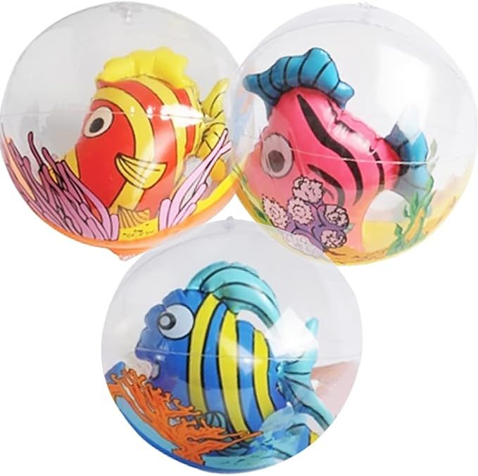 ArtCreativity 3D Fish Beach Balls for Kids, Set of 3, Clear Balls with Colorful Fish Inside, Infl... | Amazon (US)