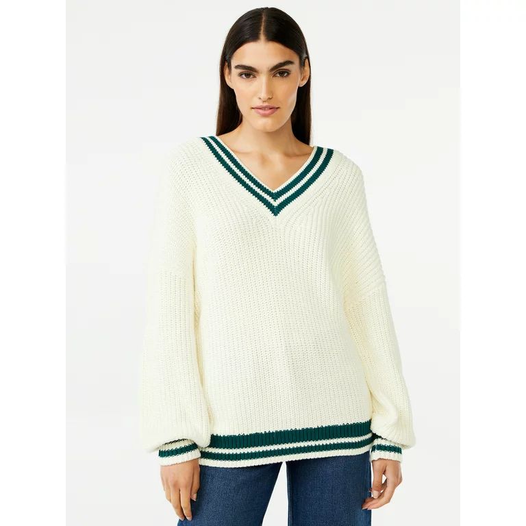 Free Assembly Women's Wide V-Neck Sweater with Long Sleeves | Walmart (US)