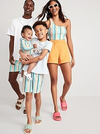 Printed Square-Neck Lattice-Back One-Piece Swimsuit for Girls | Old Navy (US)