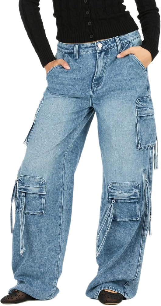 Forever 21 Women's High-Rise Wide-Leg Utility Cargo Jeans | Amazon (US)