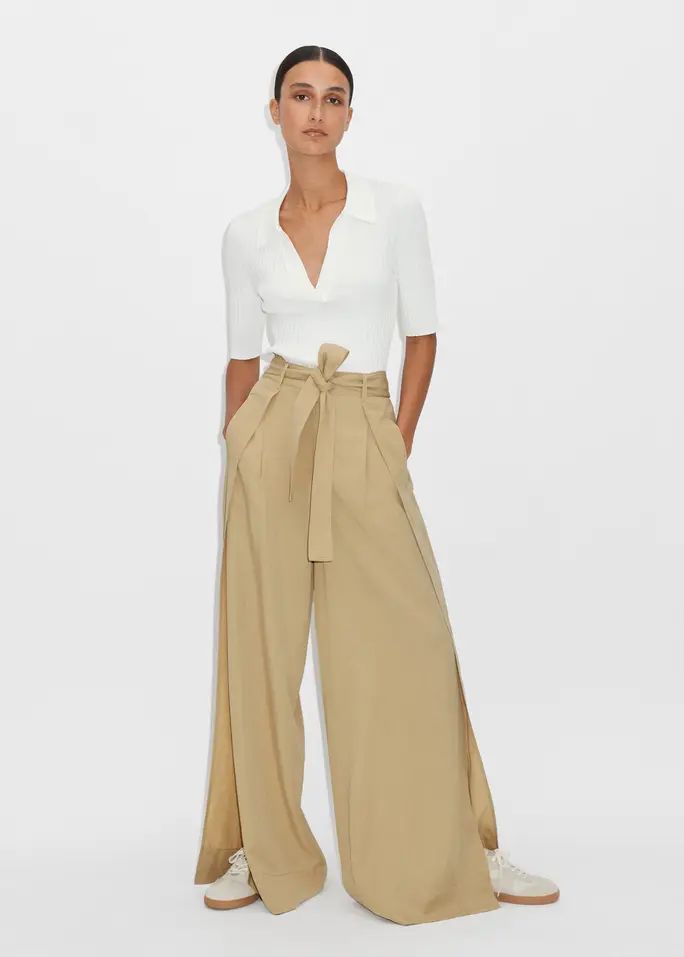 Linen-Blend Wide-Leg Wrap Trouser + Belt | ME + EM
