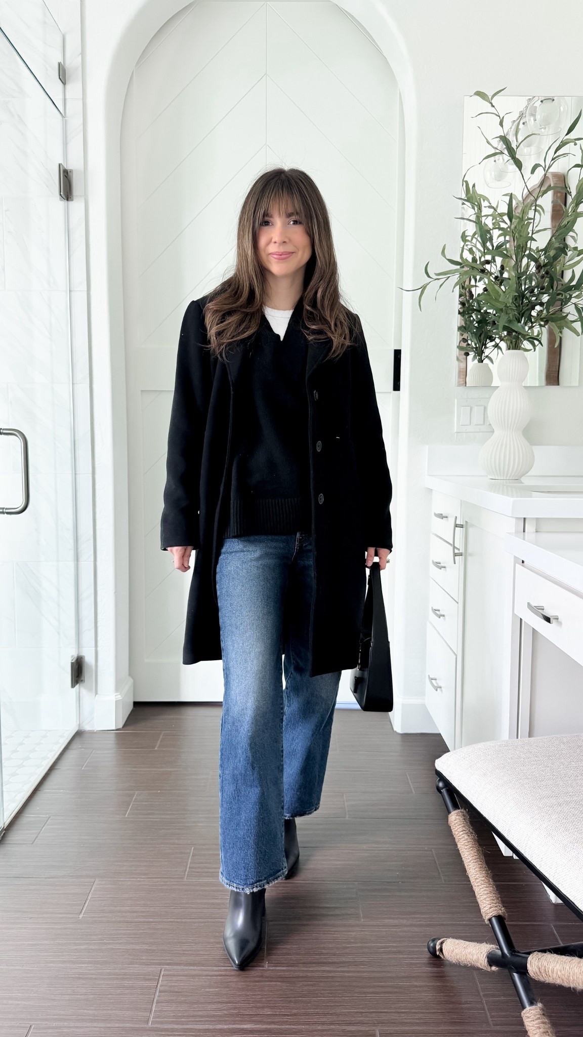There is nothing like a great black coat that you can throw on with a pair of jeans and boots and look put together in less than 5 minutes. Love this petite friendly coat

Black coat xsp
Sweater small
Jeans 25x27
Waterproof boots 



#LTKootd #LTKHoliday #LTKPetite