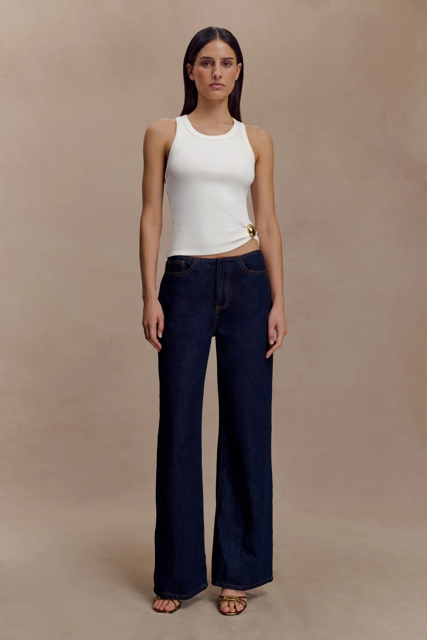 Ribbed Sleeveless Top With Hardware - White | MESHKI US