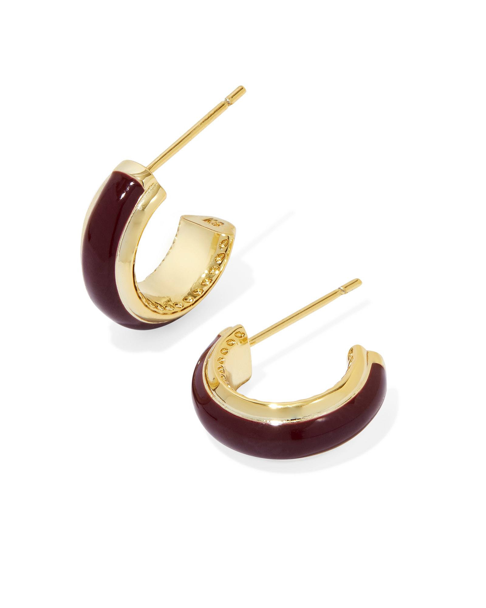 Kendra Scott Ainsley Gold Huggie Earrings in Burgundy | Enamel | Kendra Scott