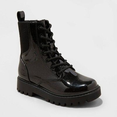 Girls' Rochelle Glitter Zipper Lace-Up Combat Boots - art class™ | Target