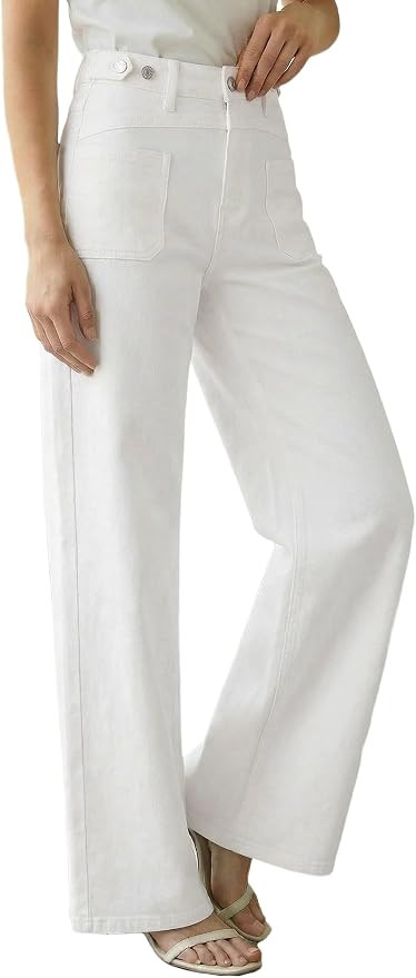 Arach&Cloz Womens Lyocell Cotton Denim Adjustable Waist Stretchy Spring Wide Leg Jeans | Amazon (US)