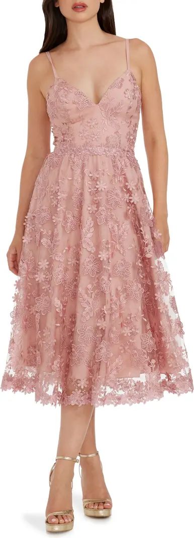 Tahani Floral Embroidered Fit & Flare Midi Dress | Nordstrom