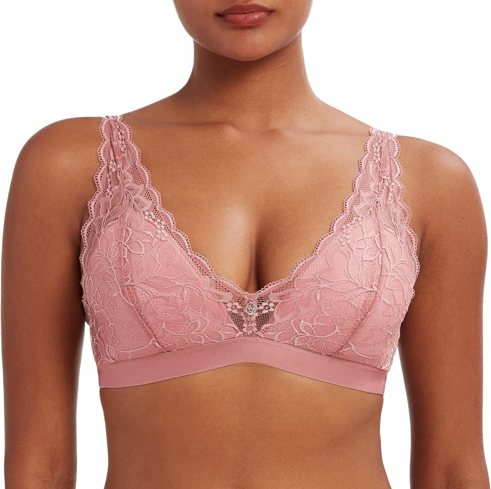 Comfort Wireless Lace Bralette for Women, Light Padded Bra, Longline Bralette with Soft Cup Foam | Amazon (US)