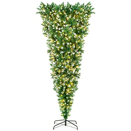 HAPPYGRILL 7.5FT Pre-Lit Upside Down Christmas Tree Snow Christmas Tree with 1100 Branch Tips, 400 LED Lights, 8 Lighting Modes, Artificial Xmas Tree for Holiday Decor | Amazon (US)