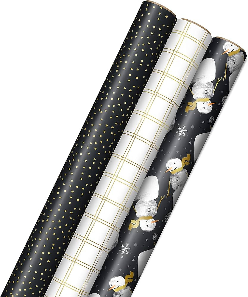 Hallmark Black Christmas Wrapping Paper with Cut Lines on Reverse (3 Rolls: 120 sq. ft. ttl) Char... | Amazon (US)