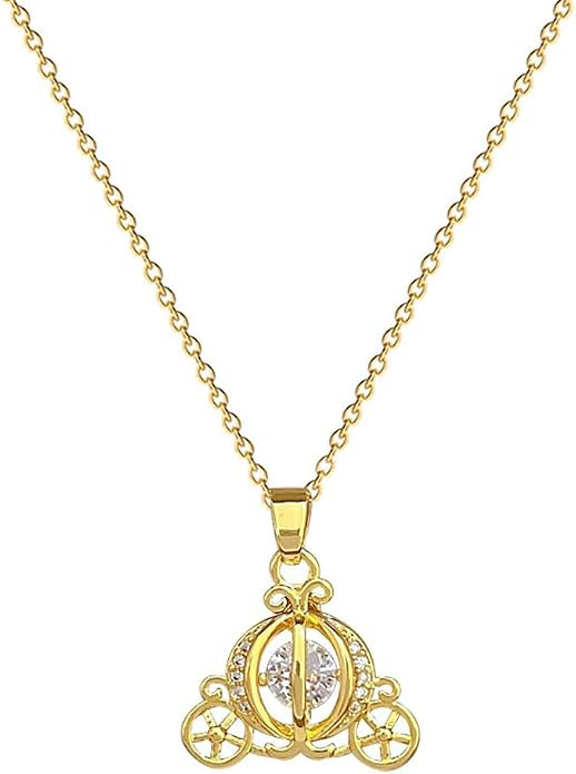 AMOBESTER Golden Pumpkin Carriage Necklace for Women Cubic Zirconia Cinderellas Necklace Fairy Ta... | Amazon (US)