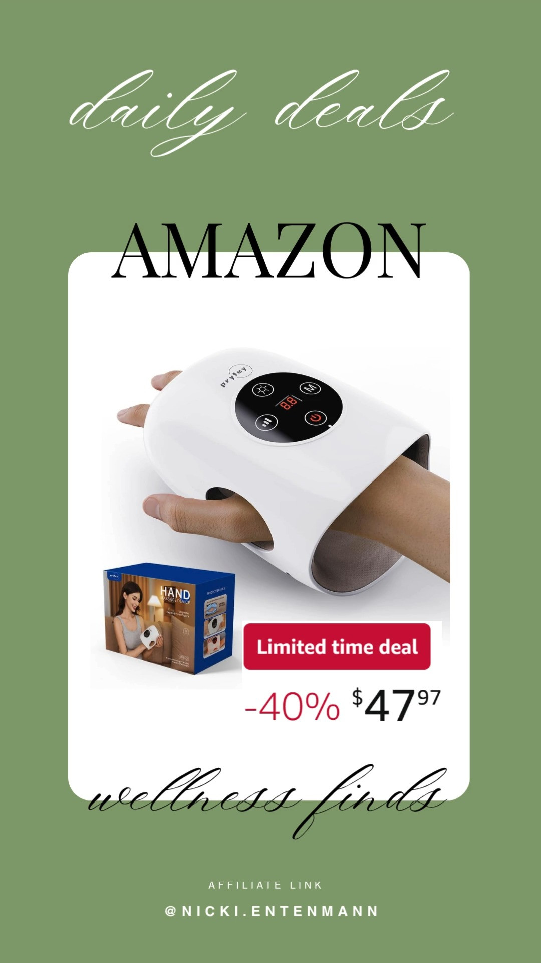 Hand massager brings soothing relief and comfort to tired hands while improving circulation and easing tension. Relax daily, enjoy gentle pressure, and give your hands the care they deserve ✋💆‍♀️🌟

#handmassager #relaxation #selfcare #massage #wellness #stressrelief #circulation #painrelief #homefinds #comfort 

 #LTKselfcare #LTKHome #LTKSaleAlert