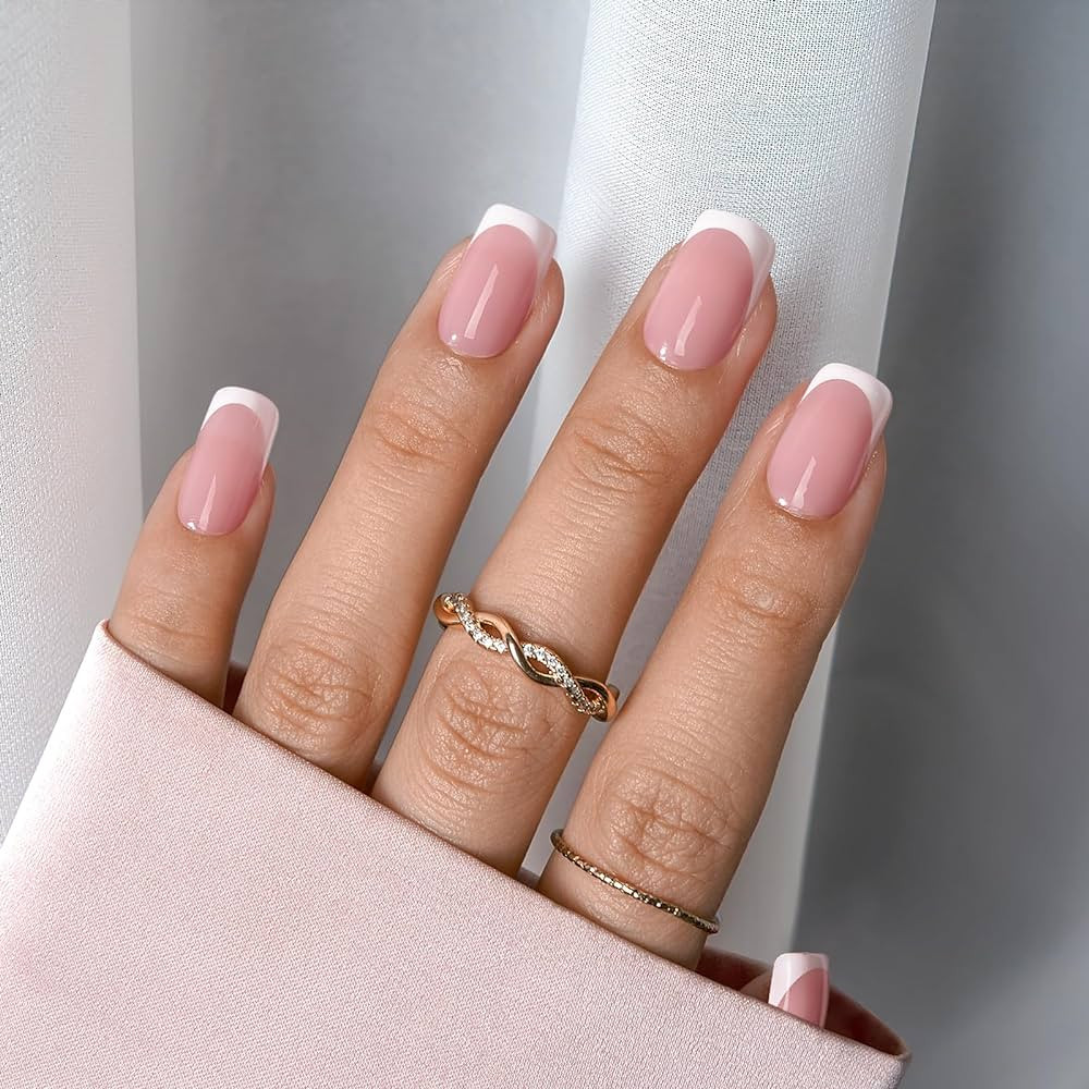 BTArtboxnails XCOATTIPS French Tip Nails - Short Press On Nails, 160 Pcs Pink Square Soft Gel Nai... | Amazon (US)