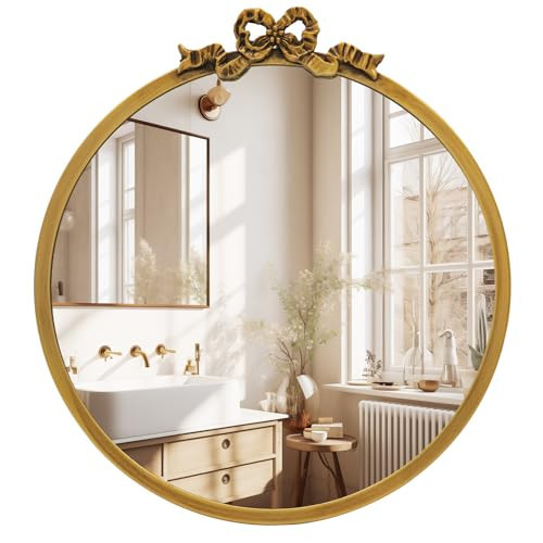 TopCity Vintage Round Mirror Antique Gold Vanity Mirrors 12inch Metal Ornate Circle Wall Mirror, Baroque Home Decor for Dressing Table, Bedroom | Amazon (US)